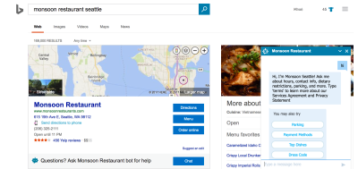 微软的Bing搜索结果现在包括Skype机器人